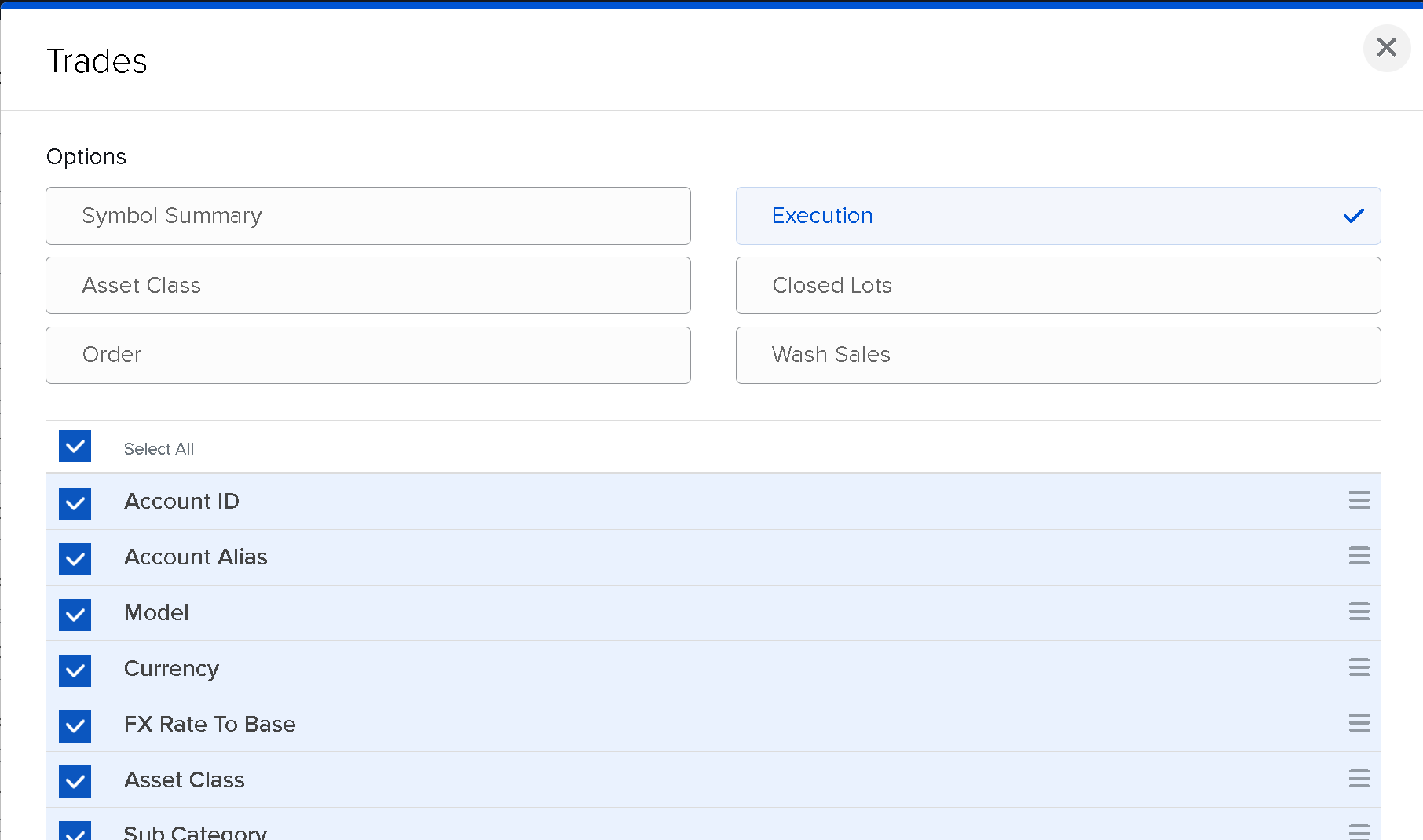 IBKR Activity Flex Query Trades Configuration